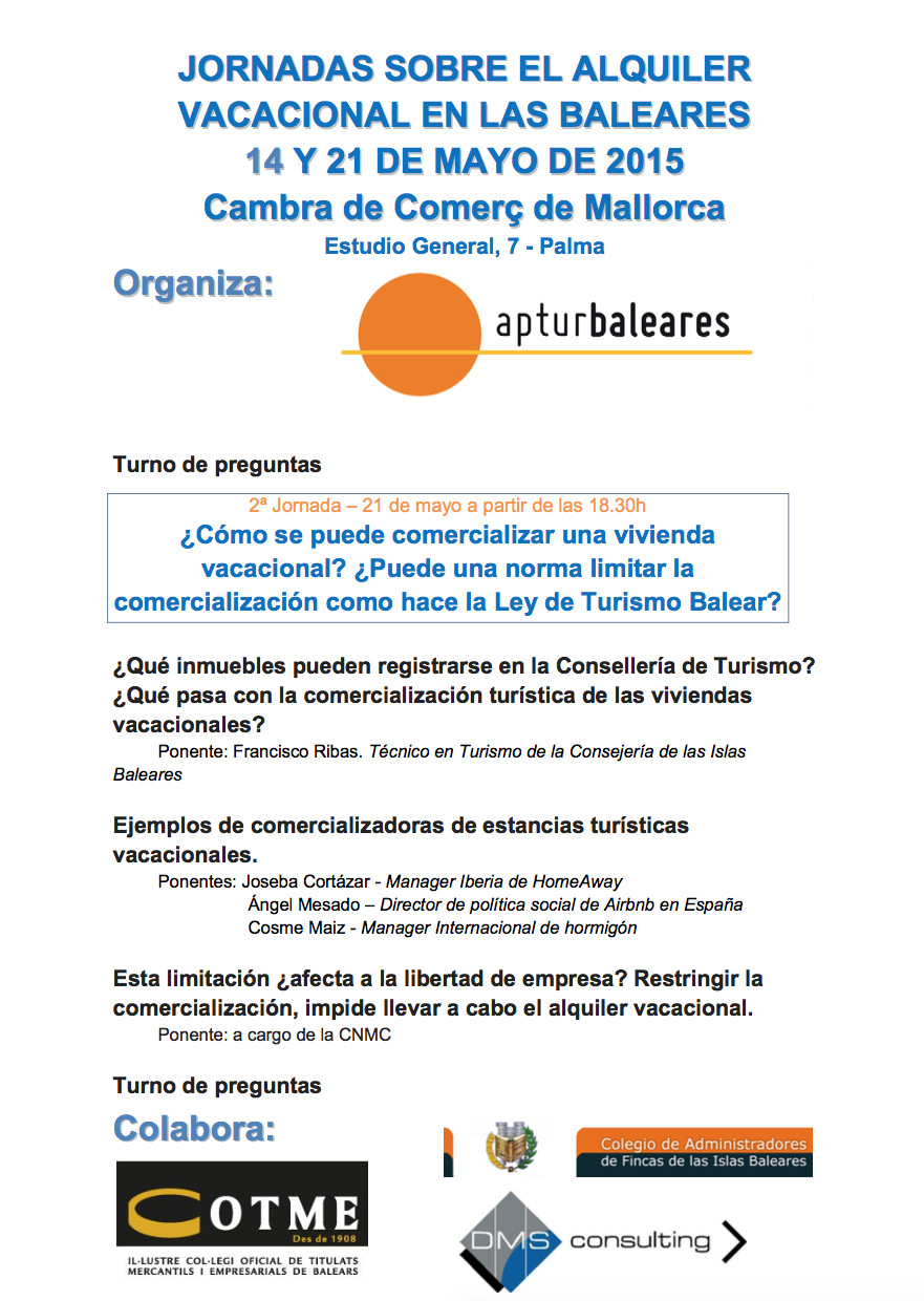 Jornadas alquiler vacacional – 21 Mayo – Palma